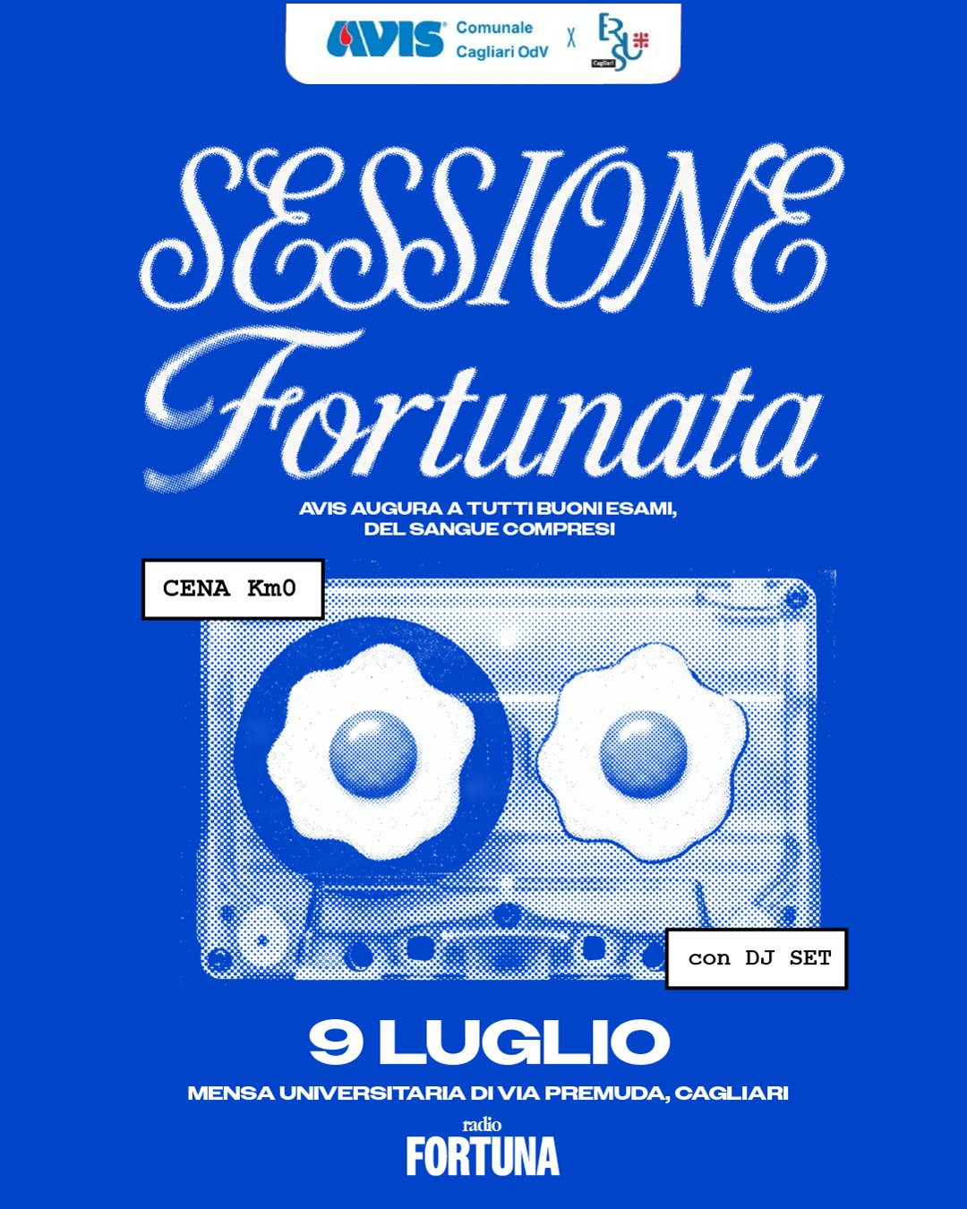 Sessione Fortunata: una musicassetta con due uova fritte al posto delle bobine.