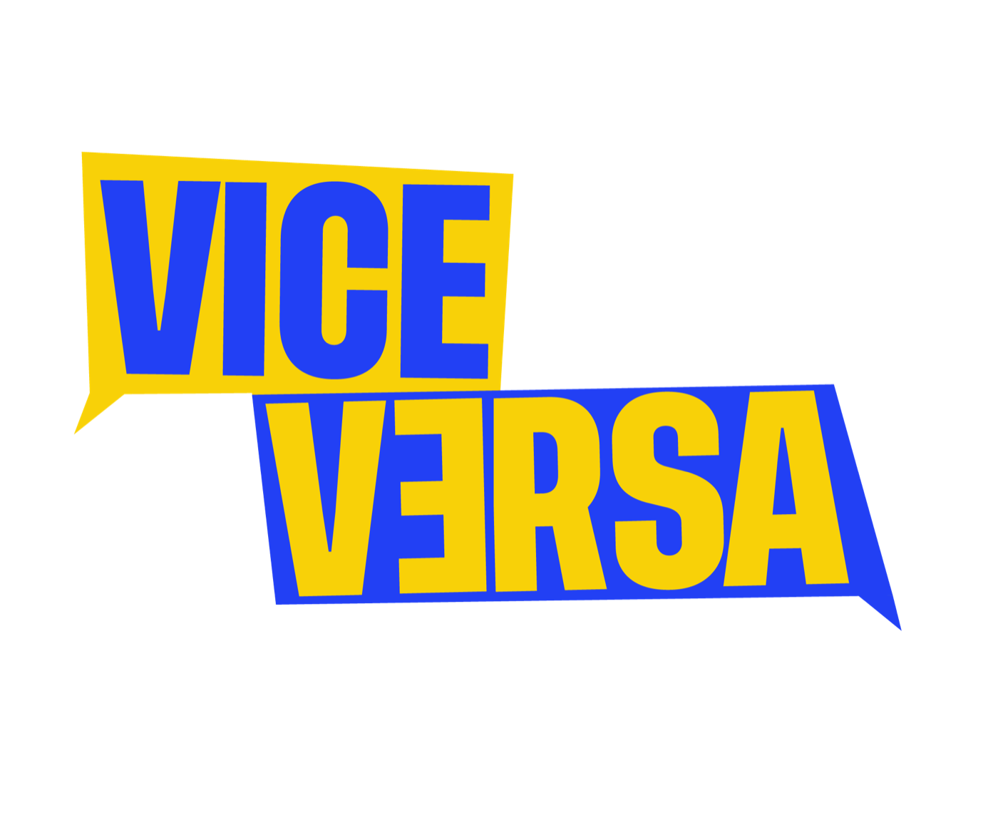 Il marchio Viceversa: VICE sopra e VƎRSA sotto, dentro due fumetti che si guardano.